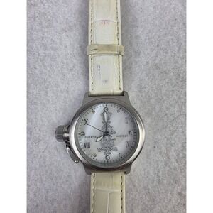 Vintage Christian Audigier Men's Watch Ed‎ Hardy White Genuine Leather INT-314